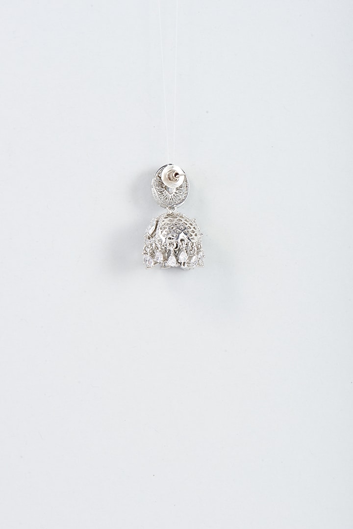 White Finish Zircon & Red Stone Jhumka Earrings by Aster at Pernia's Pop Up Shop